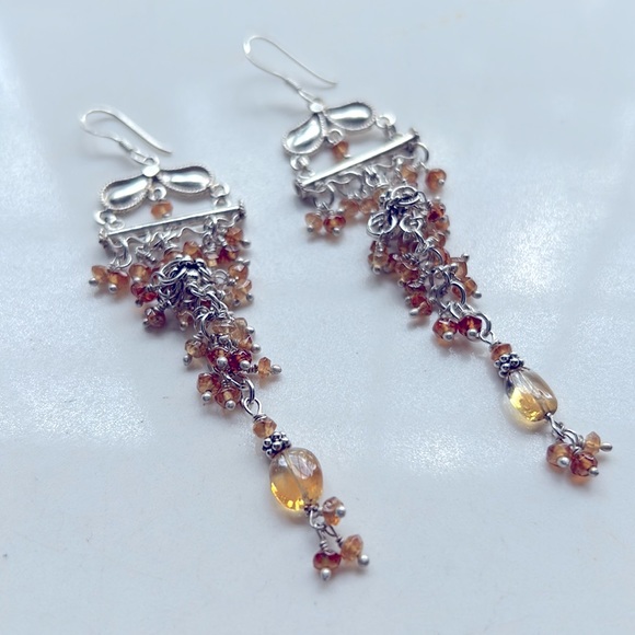 Sterling silver and citrine chandelier earrings. - Picture 2 of 4